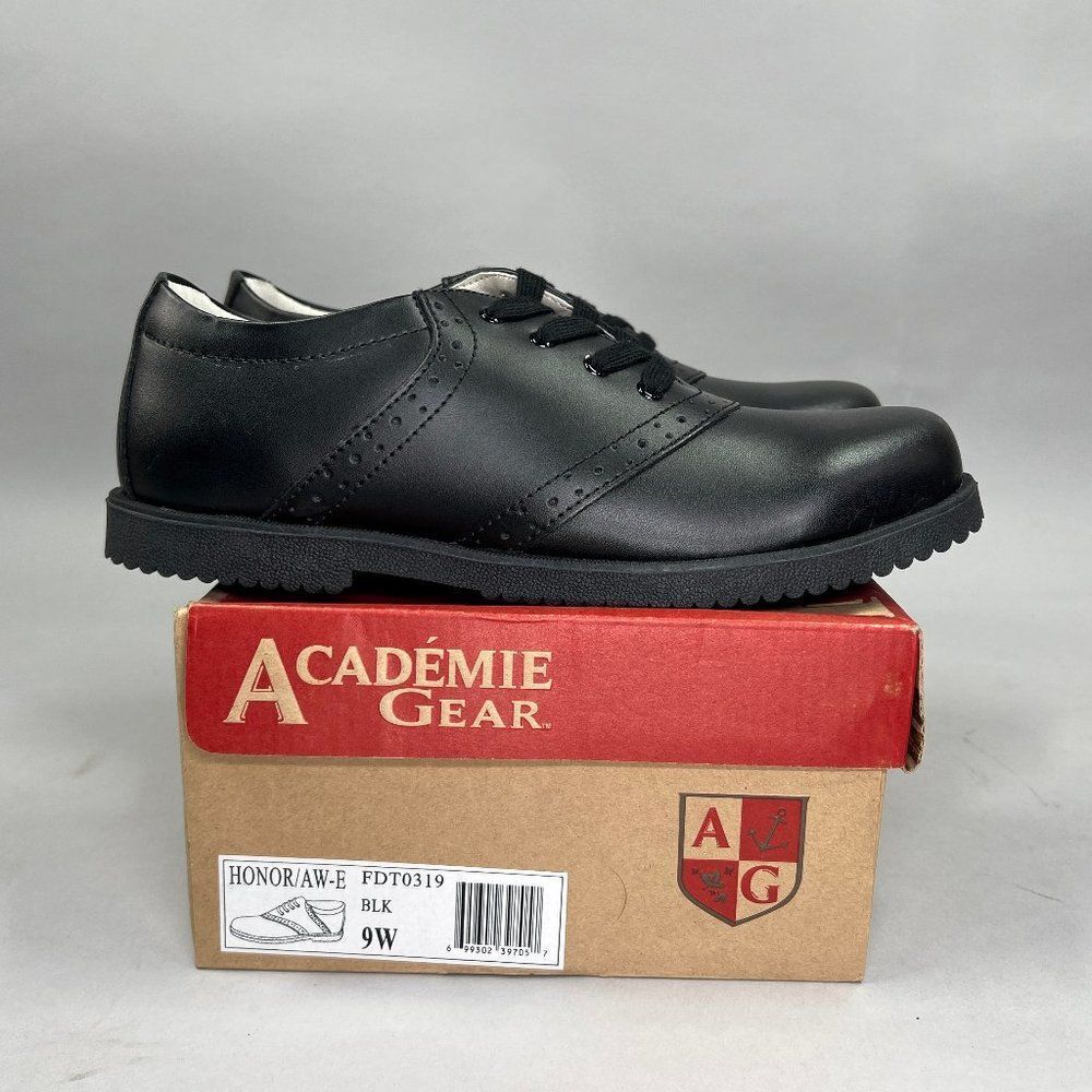 Academie Gear Honor Roll Oxfords Men's Size 9 Black‎ Leather Shoes